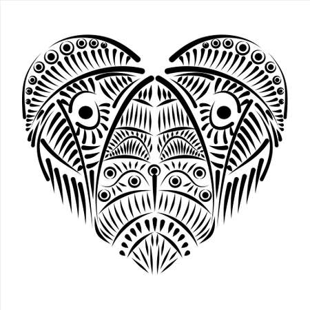 Stylized black and white heart with ornament. Vector illustration isolated on white background.のイラスト素材