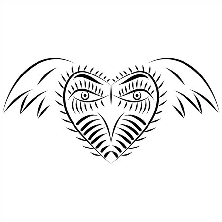 Stylized black and white heart with ornament. Vector illustration isolated on white background.のイラスト素材