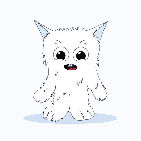 Little cute fluffy monster with white fur. vector illustration.のイラスト素材
