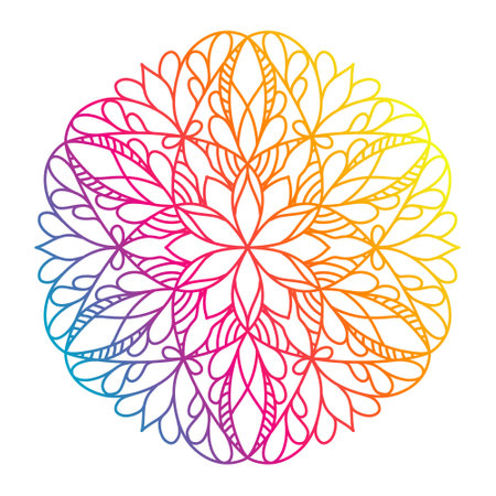 Ornamental rainbow mandala, colorful indian pattern design. vector illustration.のイラスト素材