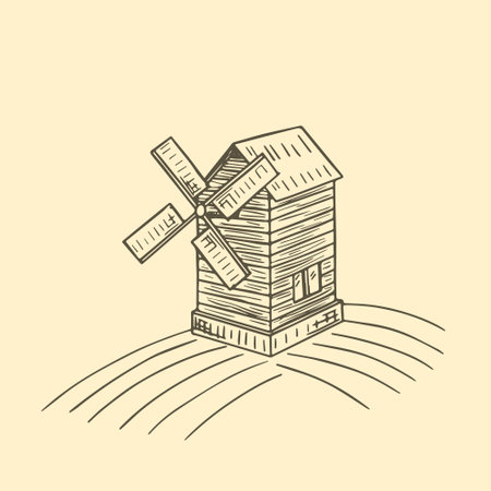 Windmill, hand drawn sketch vector illustration.のイラスト素材