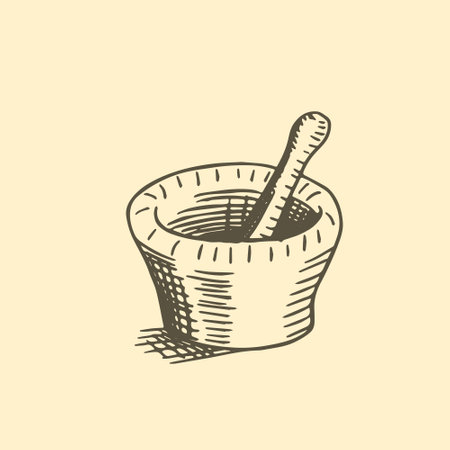 Mortar and pestle, hand drawn sketch vector illustration.のイラスト素材
