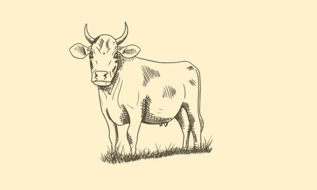 Hand drawn sketch vector illustration of cow.のイラスト素材