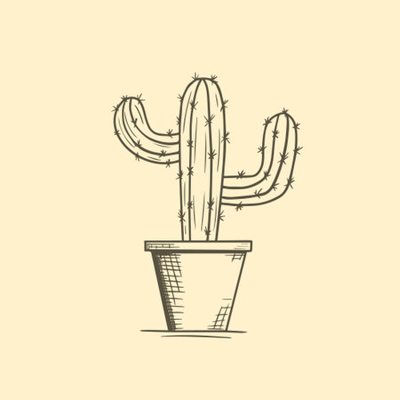 Cactus in a pot, hand drawn sketch vector illustration.のイラスト素材