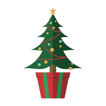 Christmas tree growing from a gift box. Vector illustration isolated on white background.のイラスト素材