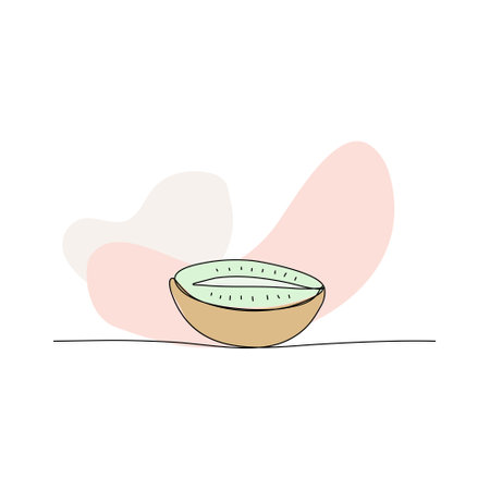 Kiwi one line drawing colored with pastel colors, vector illustration.のイラスト素材