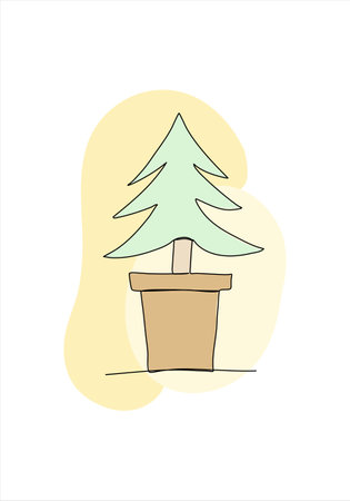 Christmas tree one line drawing colored with pastel colors, vector illustration.のイラスト素材