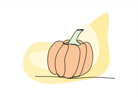 Pumpkin one line drawing colored with pastel colors, vector illustration.のイラスト素材