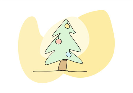 Christmas tree one line drawing colored with pastel colors, vector illustration.のイラスト素材