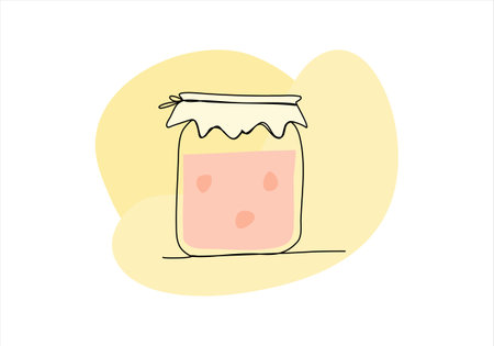 Jam jar line drawing colored with pastel colors, vector illustration.のイラスト素材
