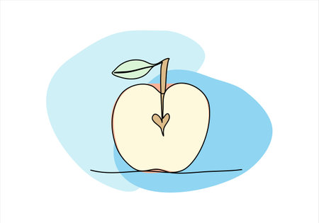Apple one line drawing colored with pastel colors, vector illustration.のイラスト素材