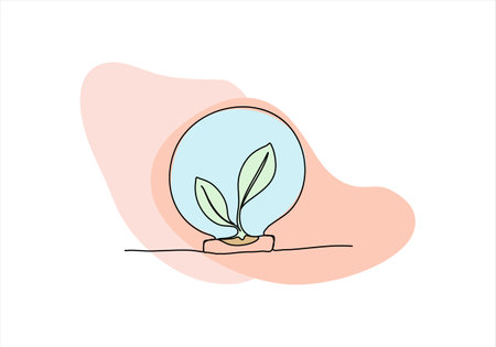 Plant one line drawing colored with pastel colors, vector illustration.のイラスト素材
