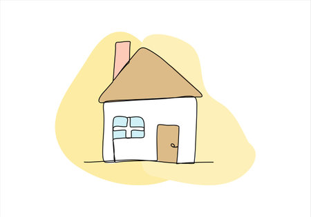 House one line drawing colored with pastel colors, vector illustration.のイラスト素材