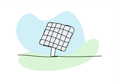 Solar panels one line drawing colored with pastel colors, vector illustration.