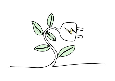 Plant with plug on the place of flower. One line drawing colored with pastel colors, vector illustration.のイラスト素材