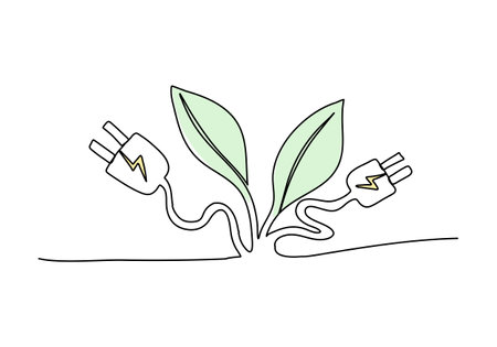 Plant with plug on the place of flower. One line drawing colored with pastel colors, vector illustration.のイラスト素材