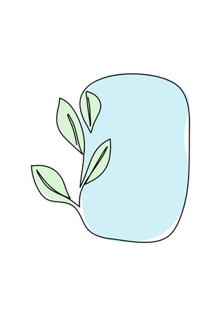 Frame with leaves and branches one line drawing colored with pastel colors, vector illustration.のイラスト素材