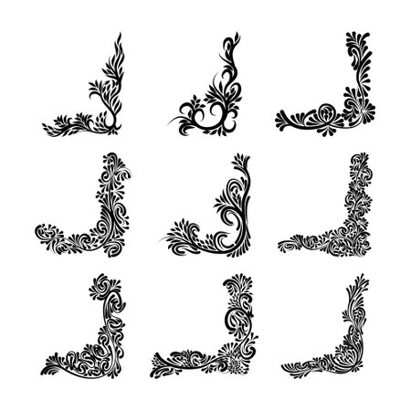 Set of vector floral retro corner borderのイラスト素材