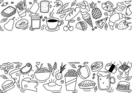 Food doodle with copy space, vector illustration.のイラスト素材