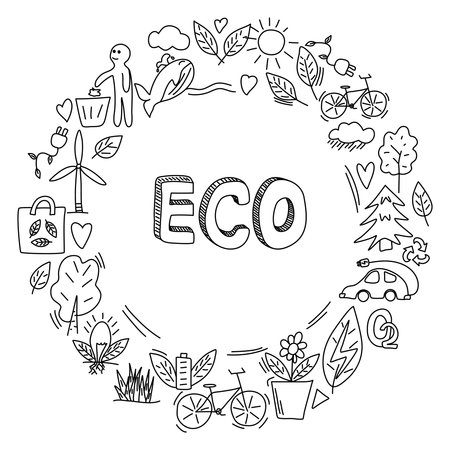 Doodle vector illustration on the theme of ecology or environmental protection.のイラスト素材