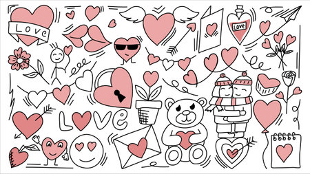 Romantic doodle for Valentines Day, vector illustration.のイラスト素材