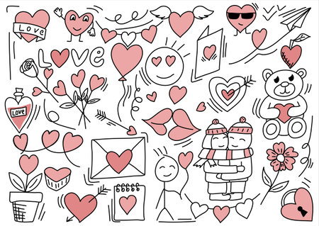 Romantic doodle for Valentines Day, vector illustration.のイラスト素材