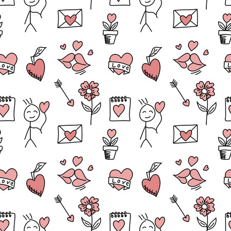 Vector illustration. Romantic doodle pattern for Valentines Day.