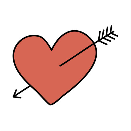 Heart with arrow, vector doodle illustration.のイラスト素材