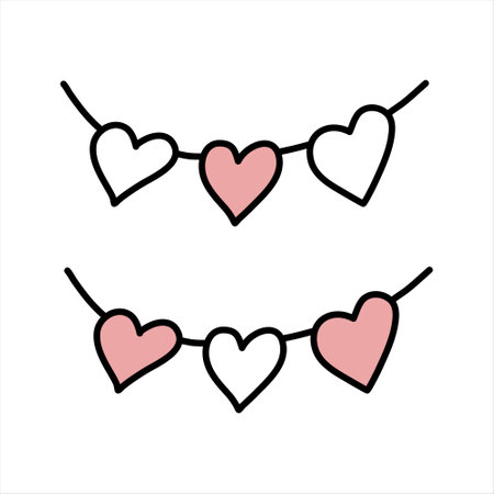 Heart garlands, vector doodle illustration.のイラスト素材