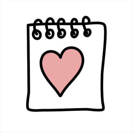 Doodle picture of notebook with hand drawn heart, vector illustration.のイラスト素材