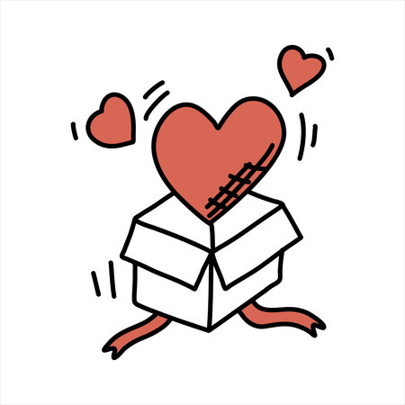 An open gift box with a heart flying out of it. Doodle vector illustration.のイラスト素材