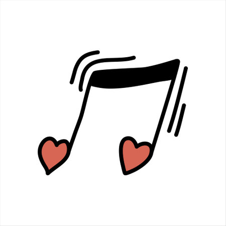 Music notes with hearts. Vector doodle illustration.のイラスト素材