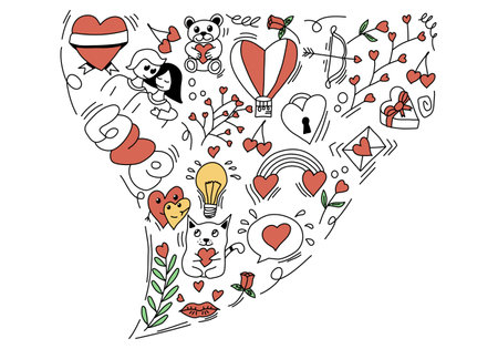 Romantic doodle for Valentines Day, vector illustration, speech bubble form.のイラスト素材