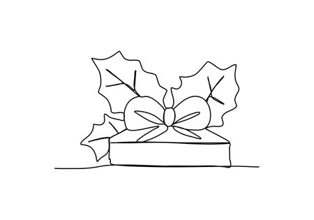 Gift box one line drawing vector illustration.のイラスト素材