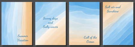 Set of seashore watercolor backgrounds, vector template for banners, posters, brochures.のイラスト素材
