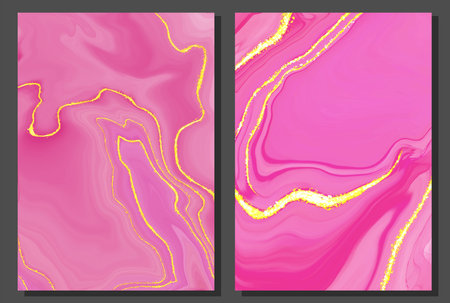 Abstract alcohol ink background with golden crackers. Design template with glitter kintsugi, vector illustration.のイラスト素材