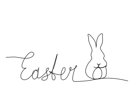 Rabbit with egg, one line drawing vector illustration for Easter.のイラスト素材