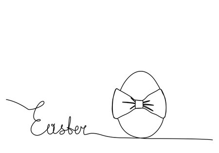 Egg with a bow, one line drawing vector illustration for Easter.のイラスト素材