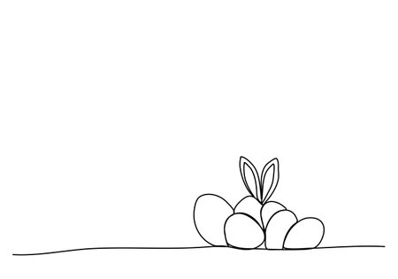 Rabbit with eggs, one line drawing vector illustration for Easter.のイラスト素材