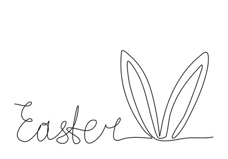 Easter greeting and rabbit ears one line drawing vector illustration.のイラスト素材