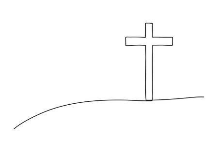 Christian cross one line drawing vector illustration.のイラスト素材