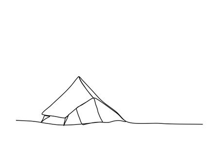 Tourist tent, one line drawing vector illustration.のイラスト素材