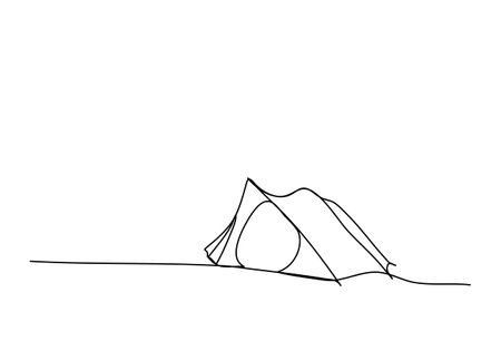 Tourist tent, one line drawing vector illustration.のイラスト素材