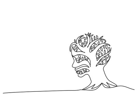 Old tree form human profile silhouette, one line drawing animation. Video clip with alpha channel.のイラスト素材