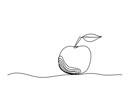 Apple, one line drawing vector illustration.のイラスト素材