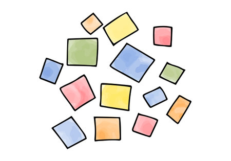 Watercolor doodle element. Multicolored squares, vector illustration.のイラスト素材