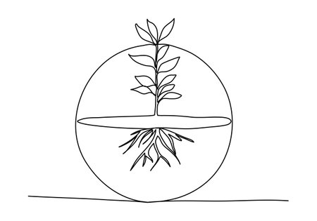 Tree in a drop of water, one line drawing vector illustration.のイラスト素材