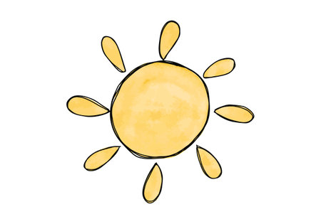Sun watercolor doodle element, vector illustration.のイラスト素材