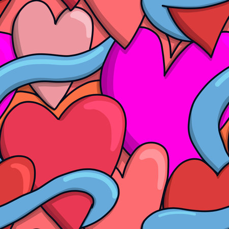Seamless pattern. Colorful hearts and stripes.