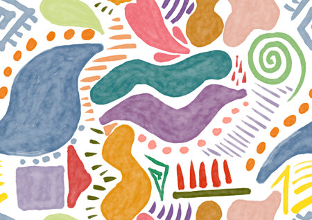 Abstract seamless pattern, hand drawn painted figures.の写真素材